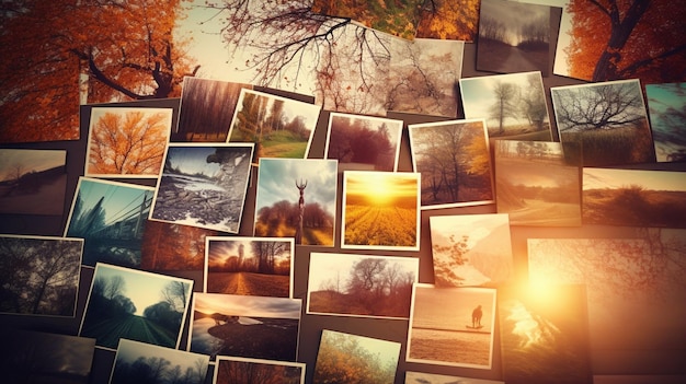 A collection of photos on a table with the word photography on the top