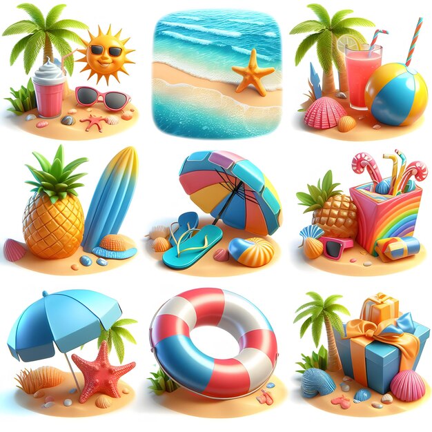 a collection of pictures of different things including a beach scene