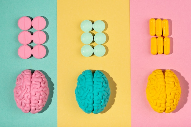 Collection of pills for brain boost and memory improvement