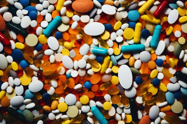 A collection of pills that have been mixed together in the style of chaotic