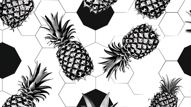 Photo a collection of pineapples with a geometric pattern on the wall