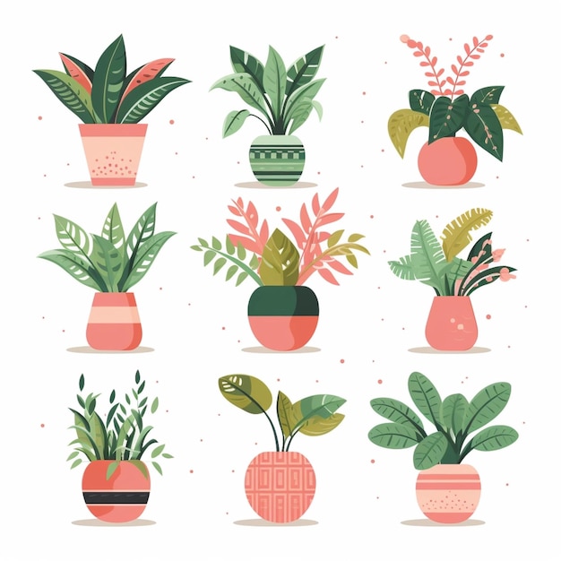 A collection of plants in pots