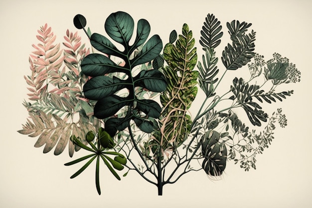 A collection of plants with different colors and the words'tropical '