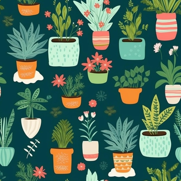 A collection of pots with plants on a dark background