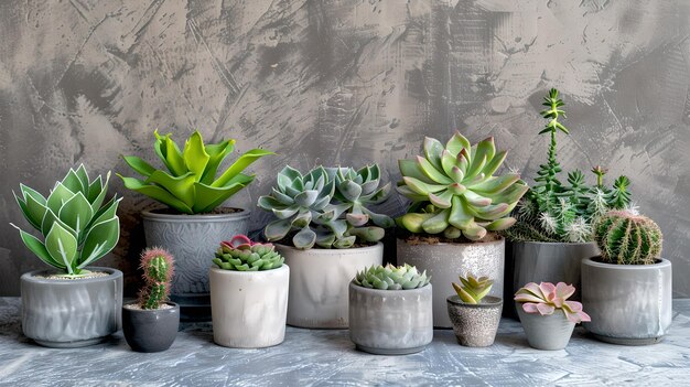 Collection of Potted Succulents Displayed on a Table Array of Greenery in Style Perfect for Minimalistic and Modern Decor AI