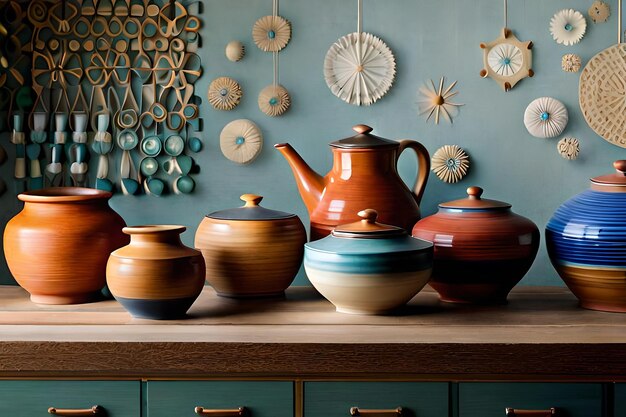 Foto una collezione di ceramiche per persona