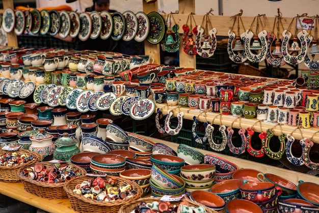 A collection of pottery at the market