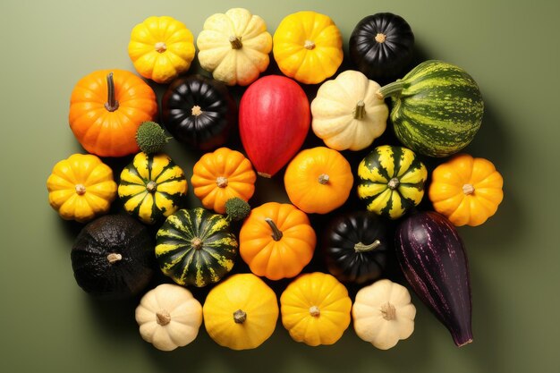 Photo a collection of pumpkins neatly arranged in the table professional advertising photography