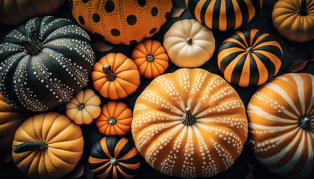 A collection of pumpkins on a table