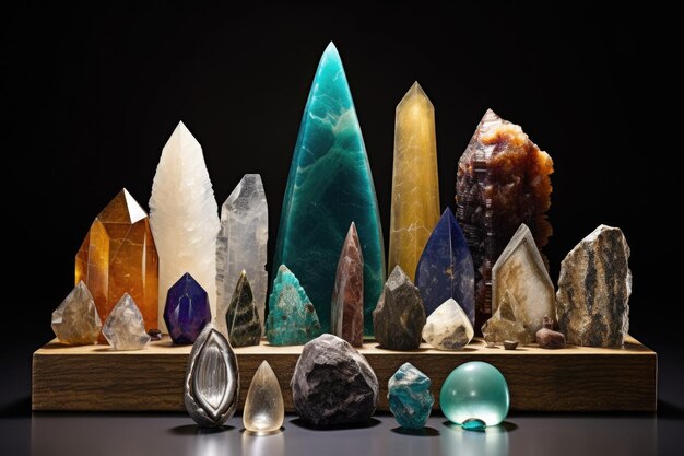 Collection of rare and unique gemstones on display created with generative ai