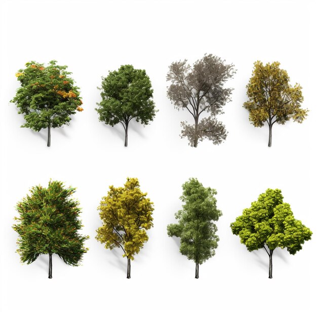 Photo collection realistic trees isolated on white background