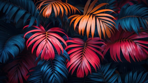 Collection of red and blue leaves in a cluster