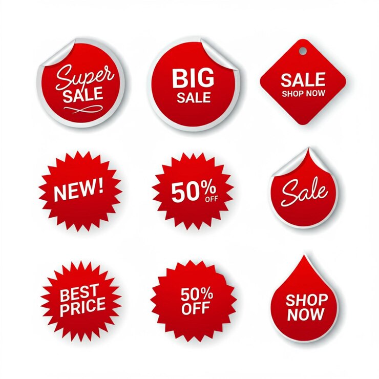 Photo a collection of red labels with the words big discounts on them