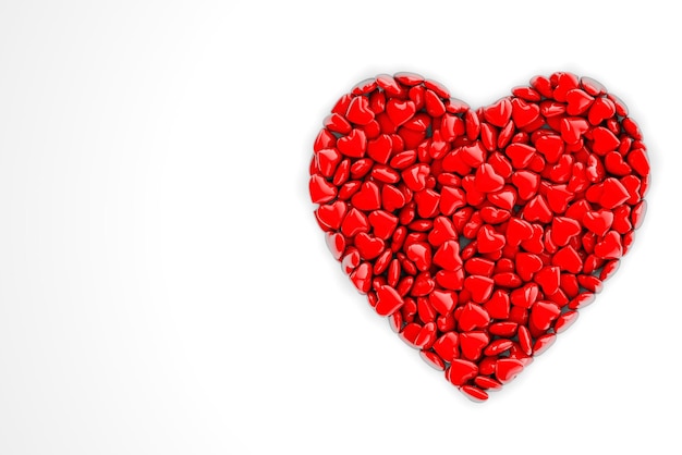 Collection of red love hearts forming a heart shape background