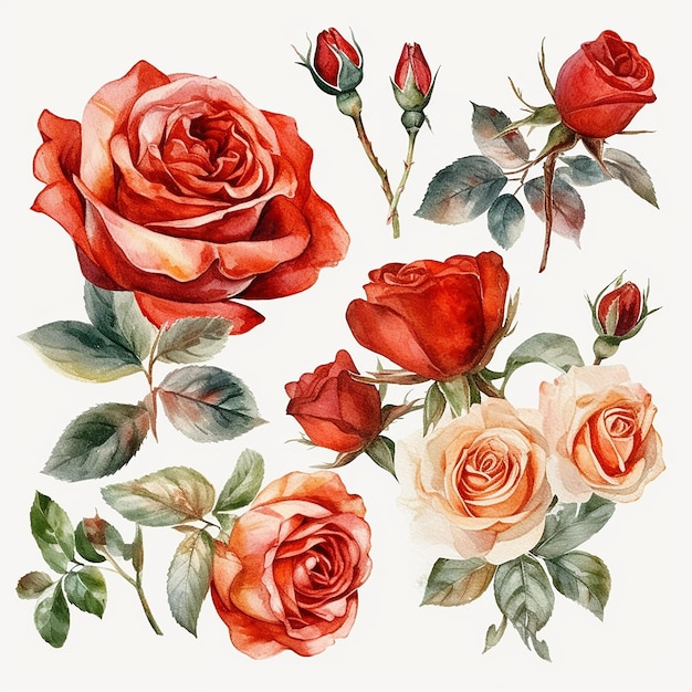 A collection of red roses with green leaves