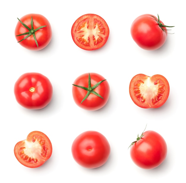 Collection of red tomatoes isolated on white