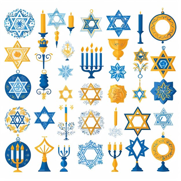 Photo a collection of religious symbols including menorah menorah and women