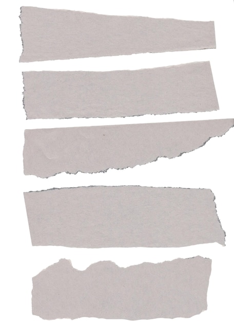 Collection of ripped pieces of craft paper on on white background