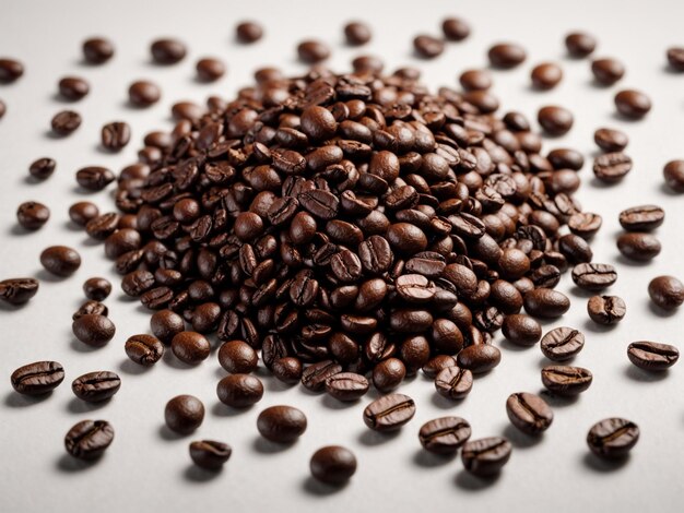 Collection of roasted coffee beans on a white background