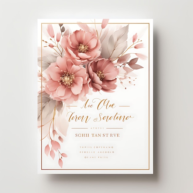 Photo collection romantic blush and gold wedding invitation card rectangular illustration idea design