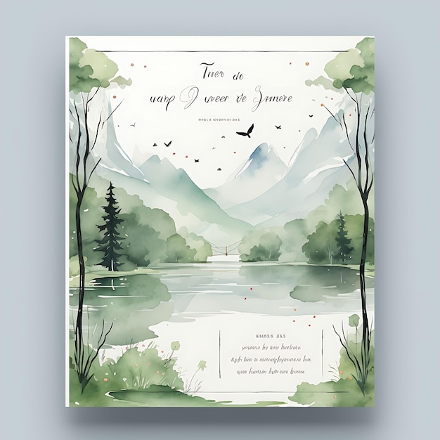 Collection Romantic Watercolor Landscape Wedding Invitation Card Rectan illustration idea design