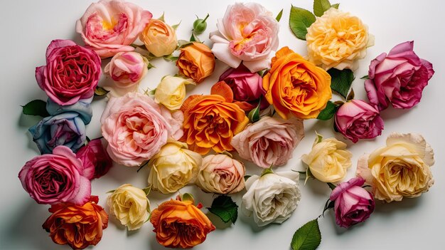 A collection of roses on a white background