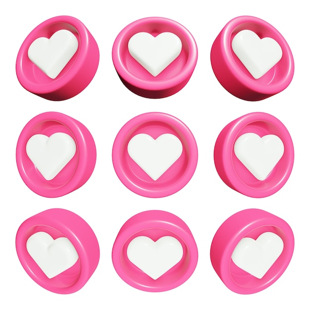 Collection of round icons with hearts