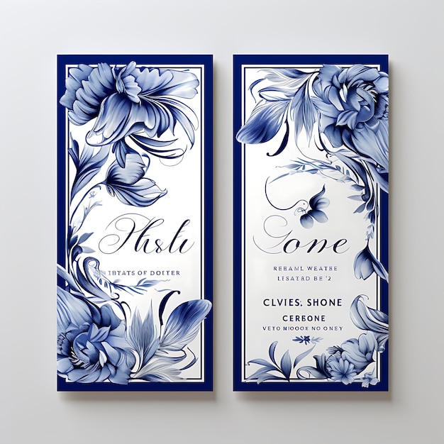 Photo collection royal blue wedding invitation card rectangular shape glossy illustration idea design