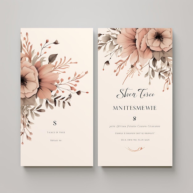 Photo collection rustic floral wedding invitation card square shape kraft pap illustration idea design