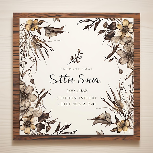 Collection Rustic Woodgrain and Floral Wedding Invitation Card Square S illustration idea design