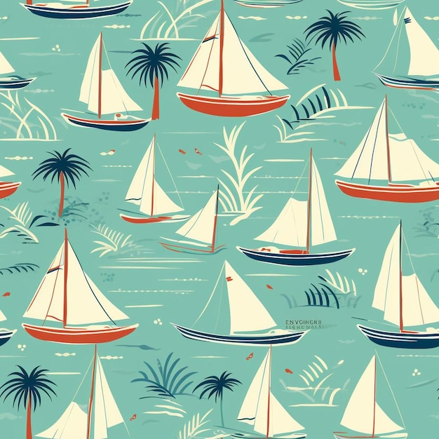 A collection of sailboats with palm trees and palm trees