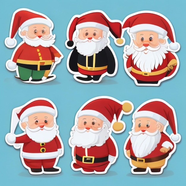 Photo collection of santa claus stickers placed on a blue background