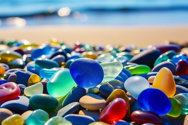 a collection of sea glass the beach and ocean