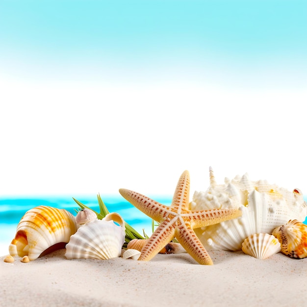 A collection of sea shells on a beach