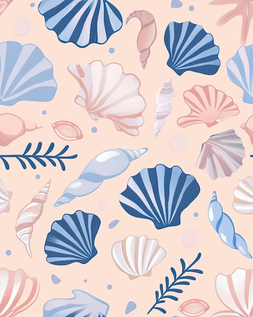 Photo a collection of sea shells and seashells are available in blue and pink