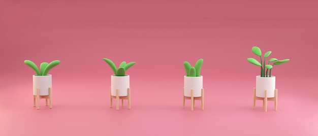 Photo collection set of 3d cute illustration potted plants isolated on pastel background 3d plants