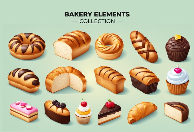 Photo collection set of bakery elements