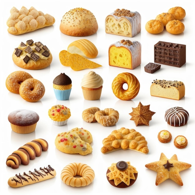 Collection set of bread on white background Made by AIArtificial intelligence