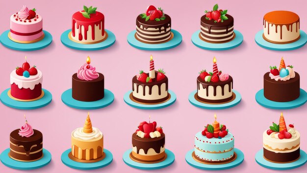 Collection set of Cakes elements