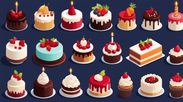 Collection set of Cakes elements