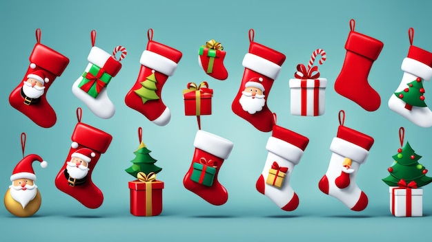 Collection set of Christmas Stocking elements