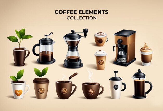 Photo collection set of coffee elements