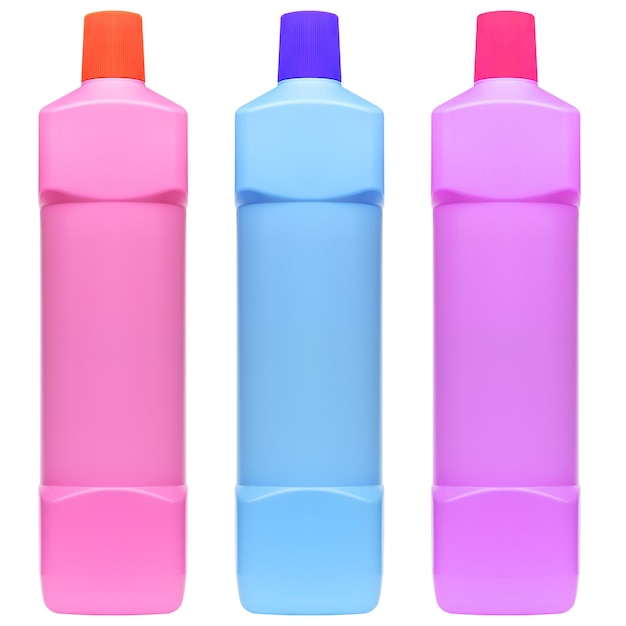 Набор красочных химических упаковок, изолированных на белом фоне с обтравочным контуром