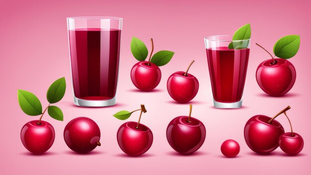 Photo collection set of cranberry juice elements