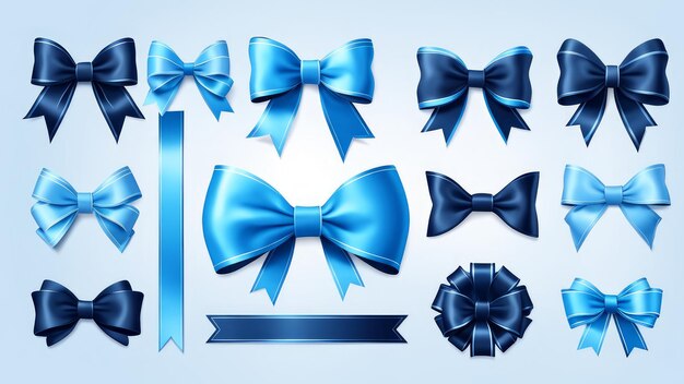 Collection set of dark blue light blue bow ribbon banner label elements