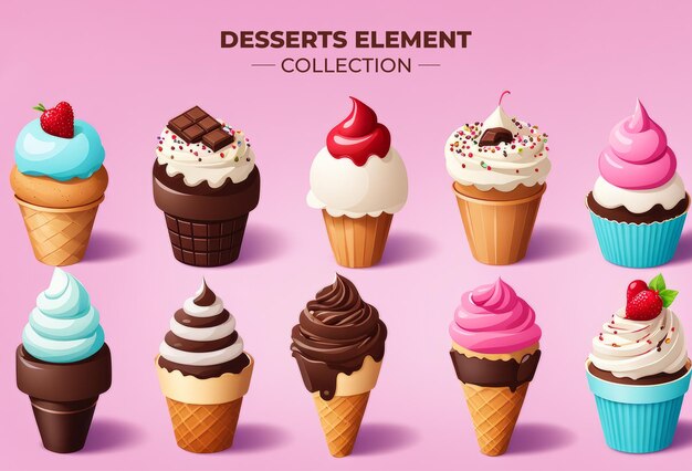 Photo collection set of desserts elements