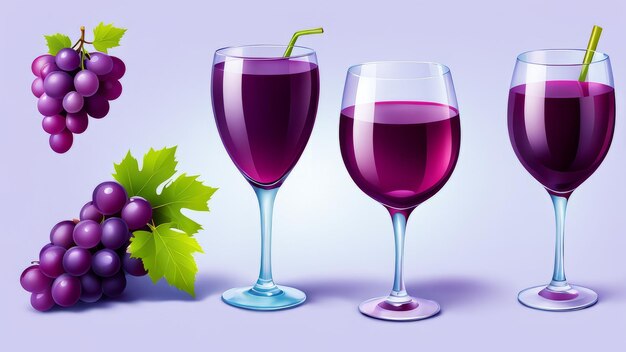 Photo collection set of grape juice elements