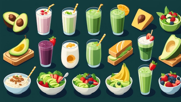 Collection set of Healthy Foods elements