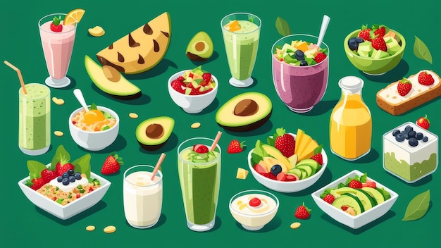 Collection set of Healthy Foods elements