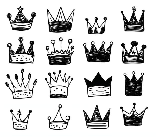 デザインのために手描きの詳細な冠のコレクションまたはセット